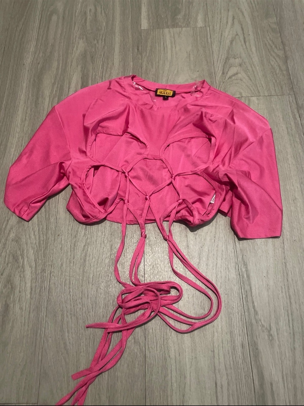 Hot Pink Cutout Lace-Up Crop Top